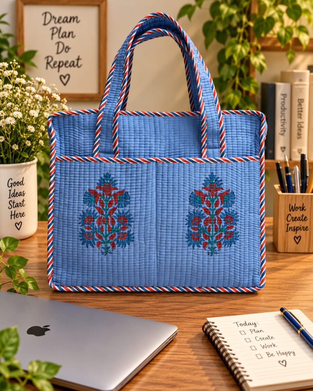 Cotton Printed Quilted Laptop Bag
