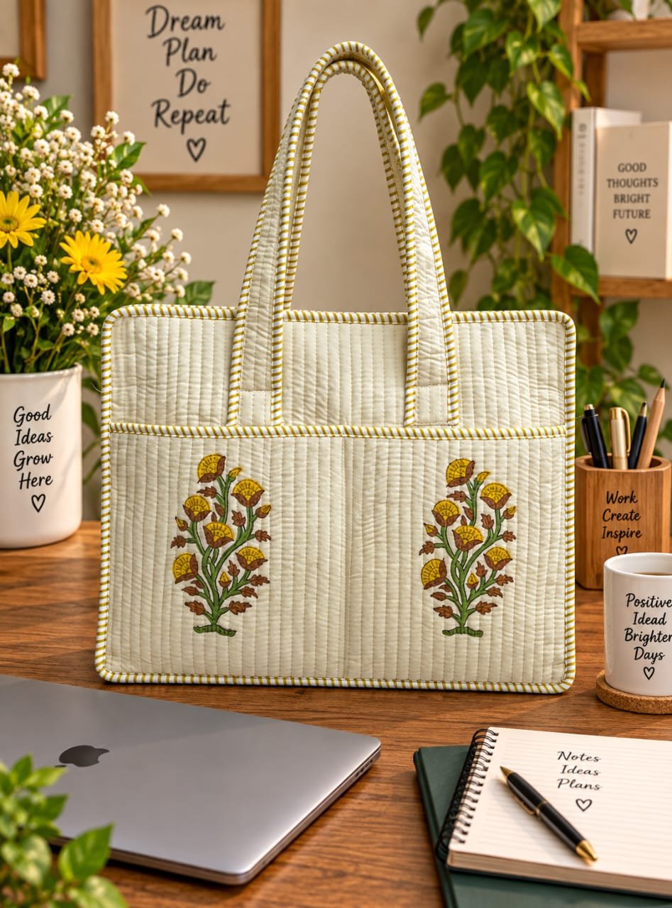 Cotton Printed Quilted Laptop Bag