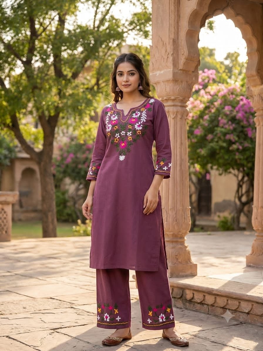 Cotton Embroidered Cord Set