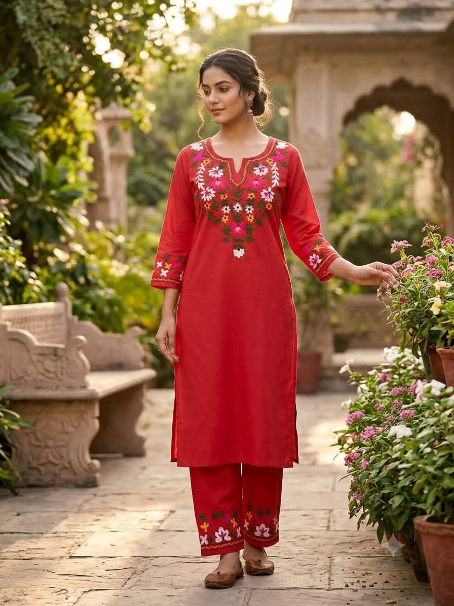 Cotton Embroidered Cord Set