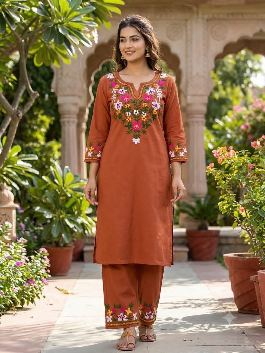 Cotton Embroidered Cord Set