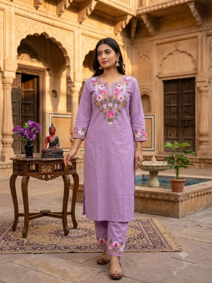 Cotton Embroidered Cord Set