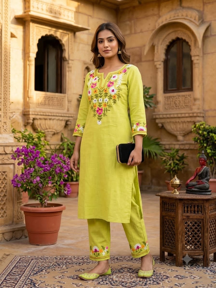 Cotton Embroidered Cord Set