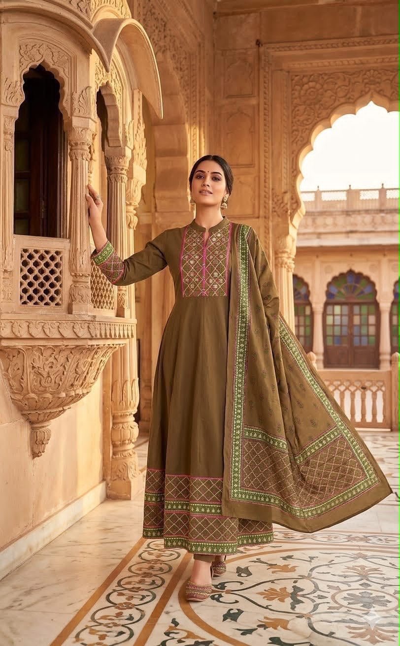 Cotton Stitched Anarkali Suit Set
