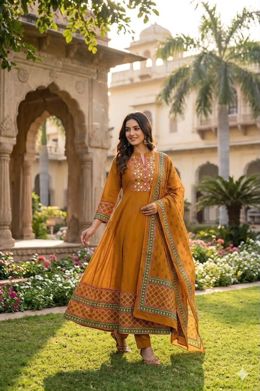 Cotton Stitched Anarkali Suit Set
