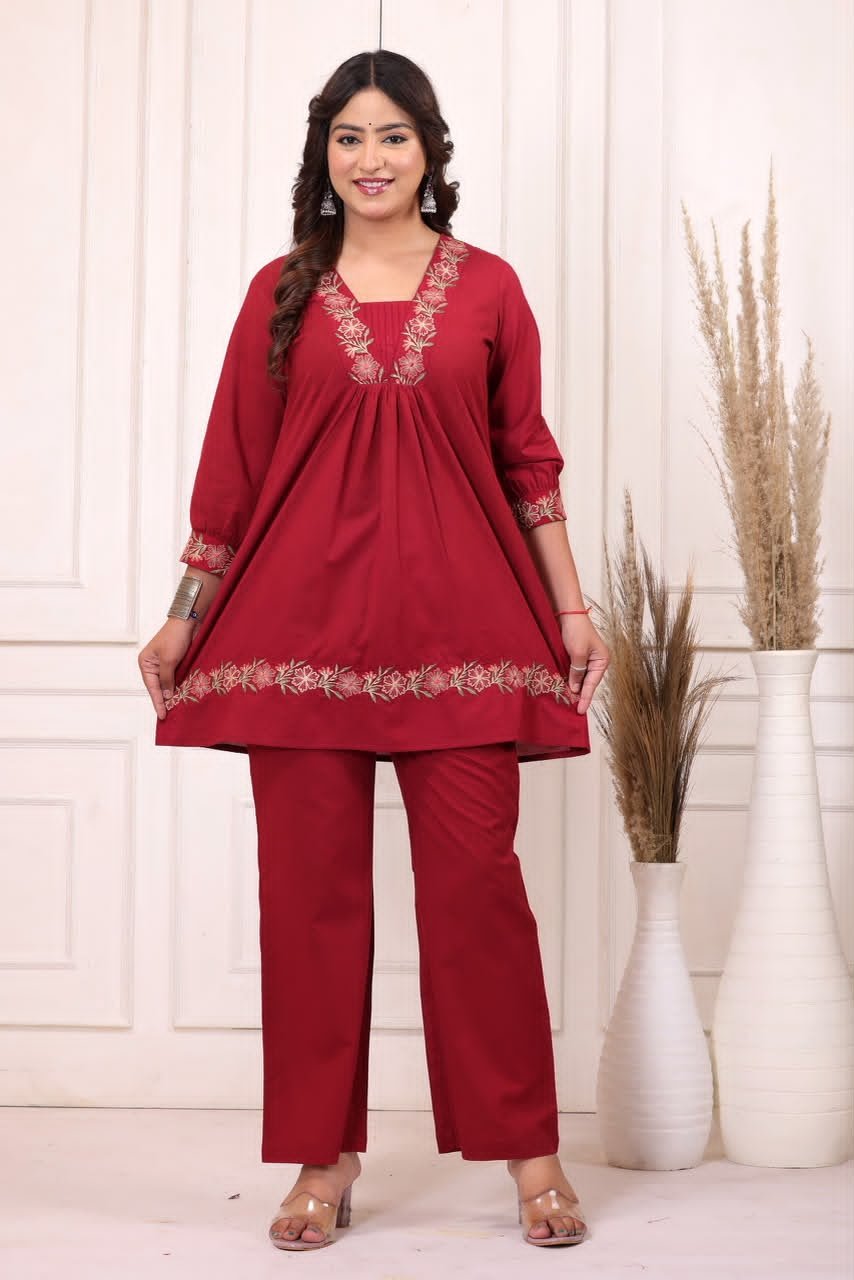 Cotton Embroidered Cord Set