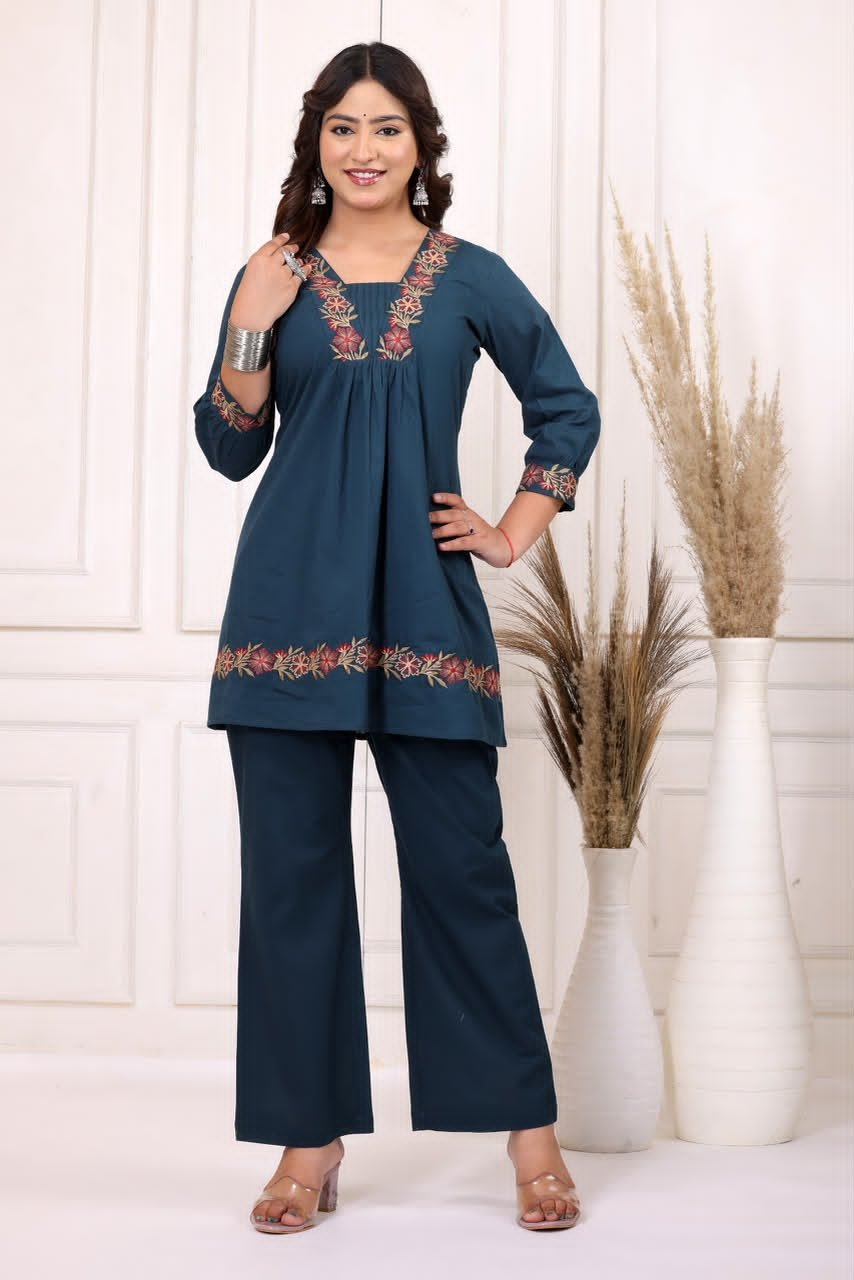 Cotton Embroidered Cord Set