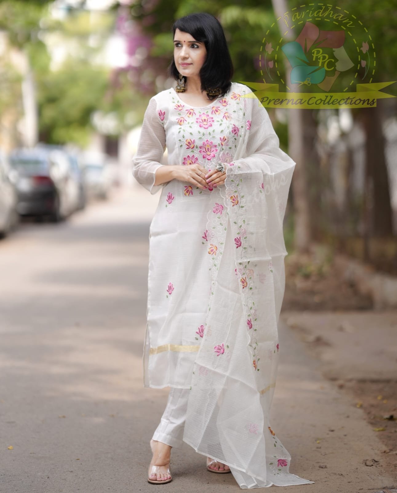 Kota Doria Embroidered Stitched Suit Set