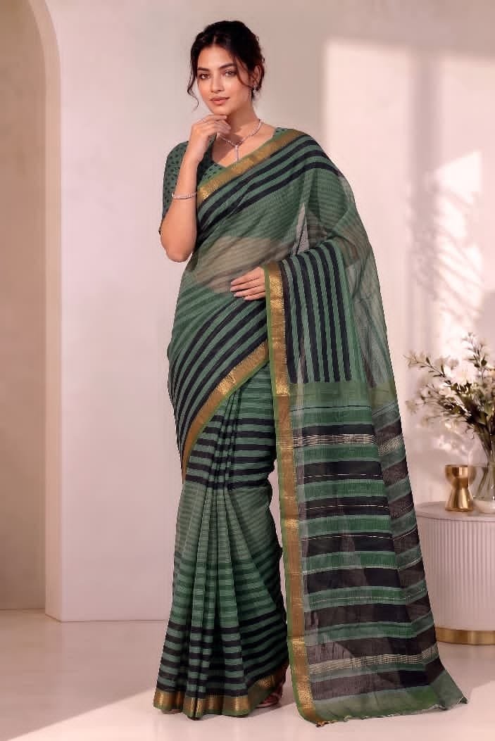Hand Block Printed Rib Maheshwari Saree