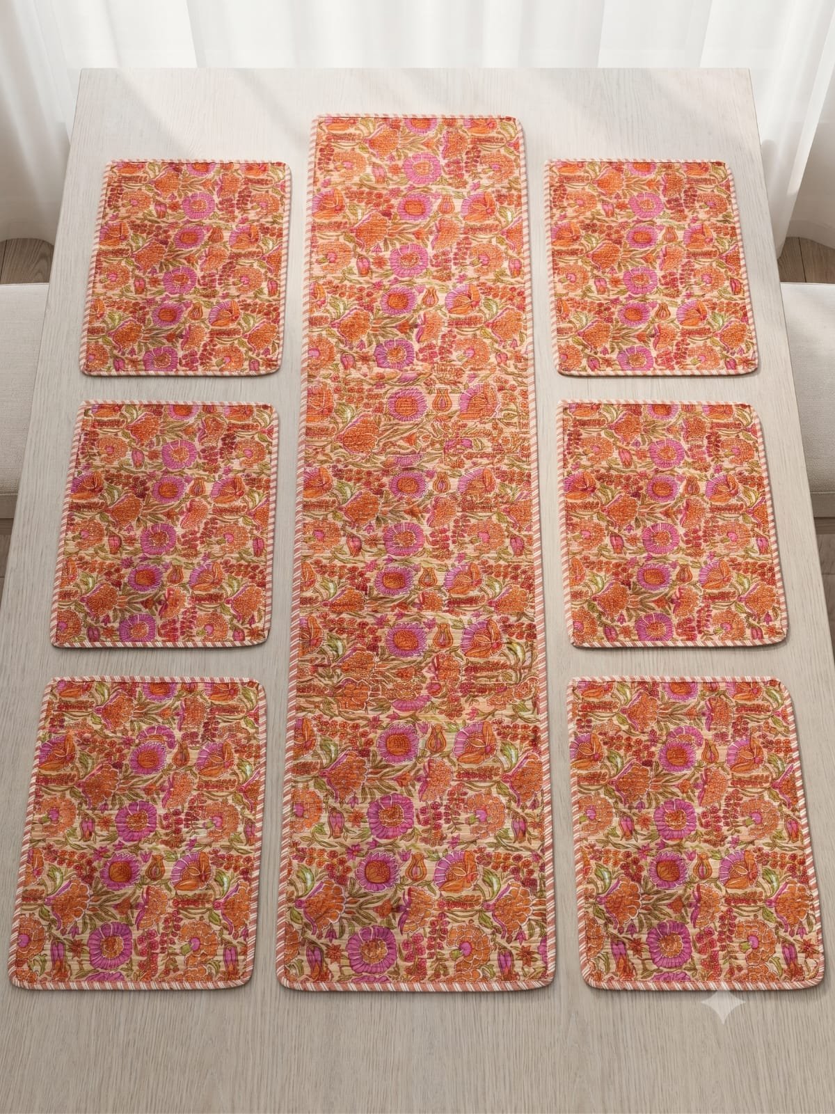 Cotton Printed Quilted Table Runne Mat set