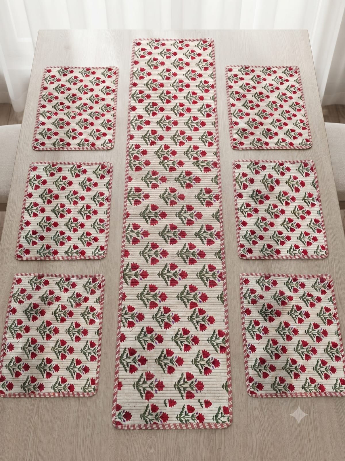 Cotton Printed Quilted Table Runne Mat set
