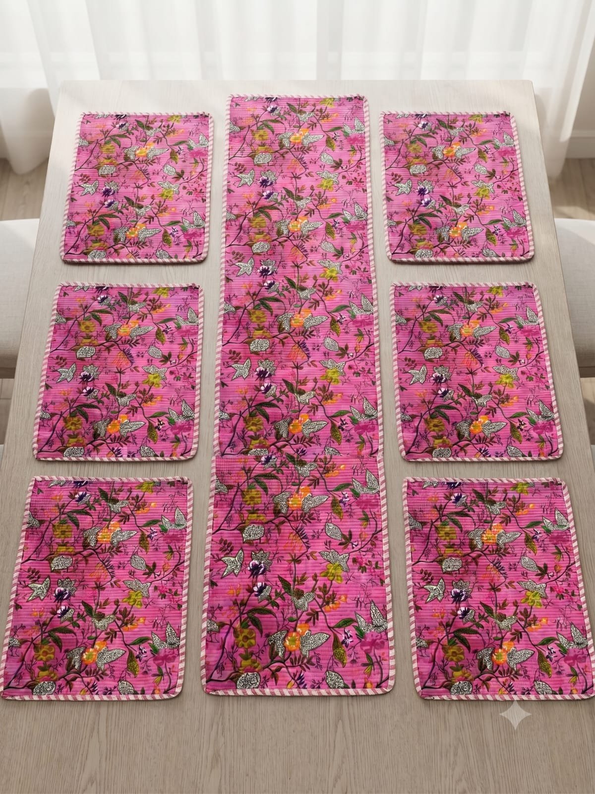 Cotton Printed Quilted Table Runne Mat set