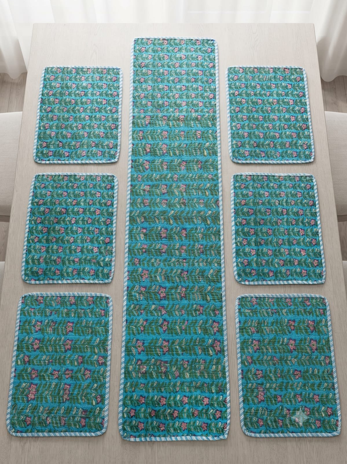 Cotton Printed Quilted Table Runne Mat set
