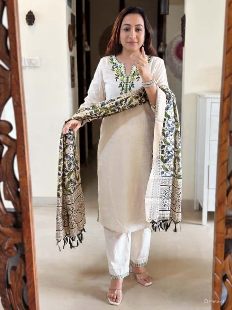 Cotton Flex Embroidered Stitched Suit Set