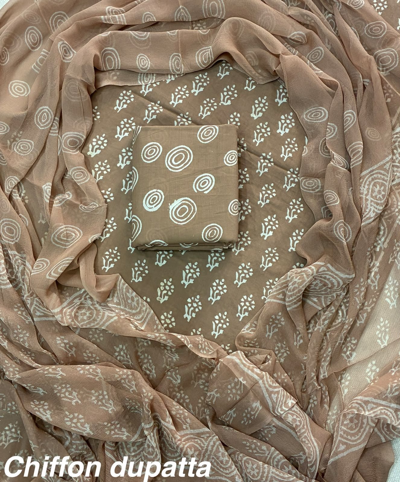 Cotton Printed Chiffon Dupatta Suit Set