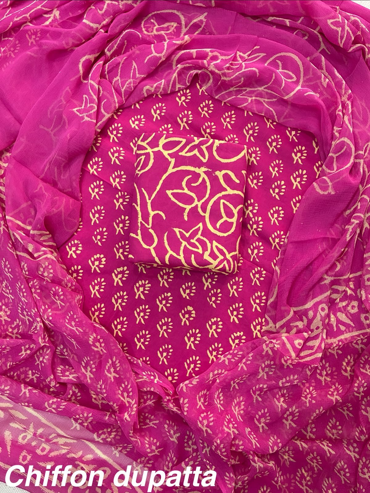 Cotton Printed Chiffon Dupatta Suit Set