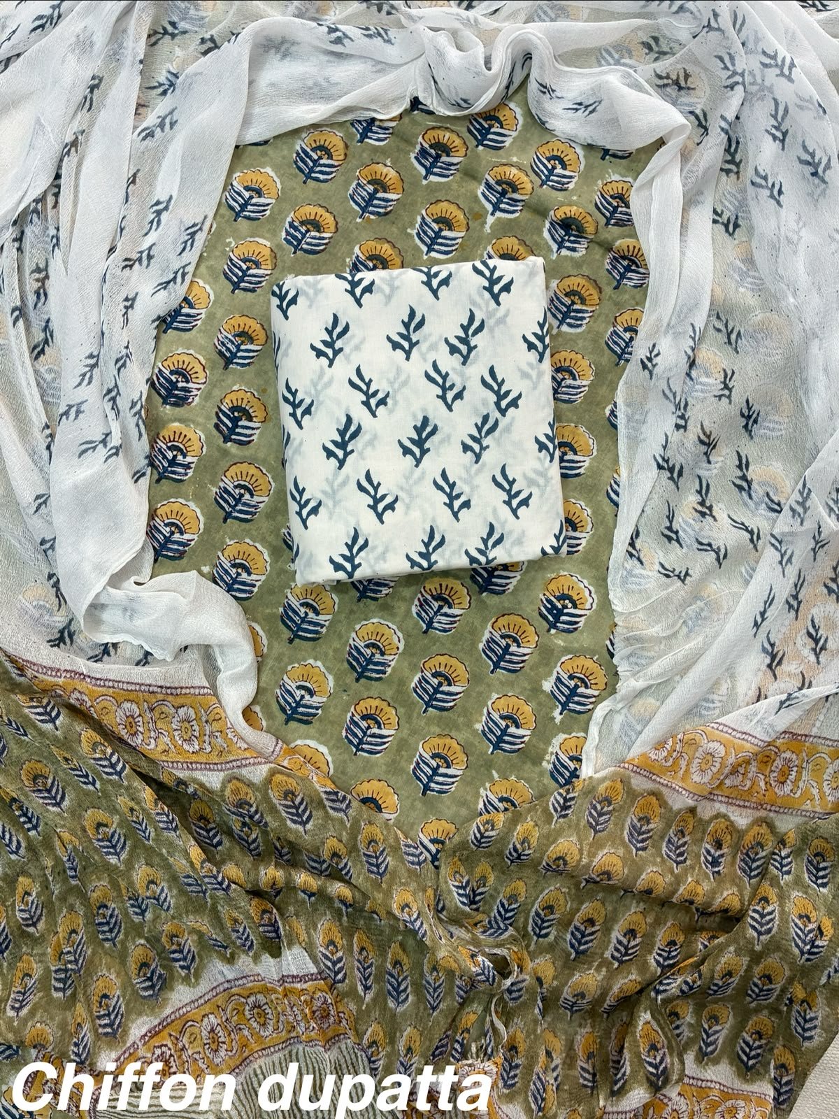 Cotton Printed Chiffon Dupatta Suit Set