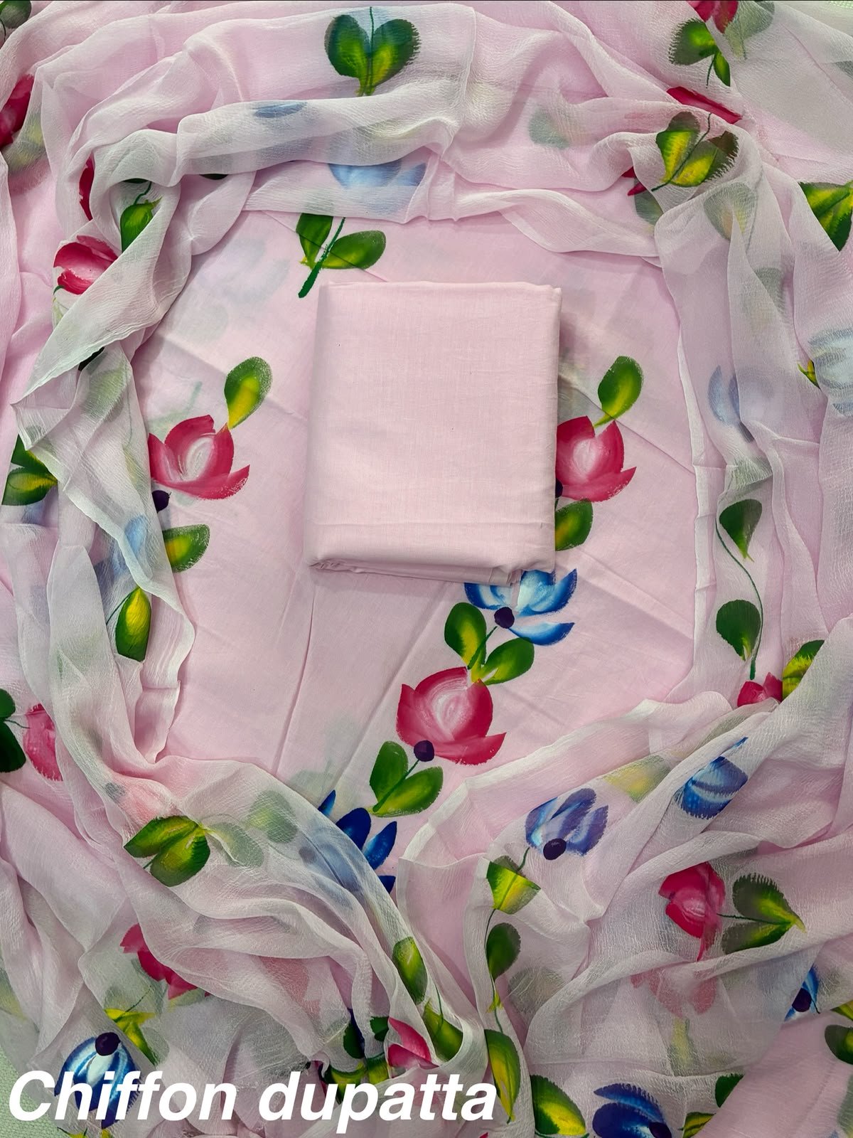 Cotton Printed Chiffon Dupatta Suit Set