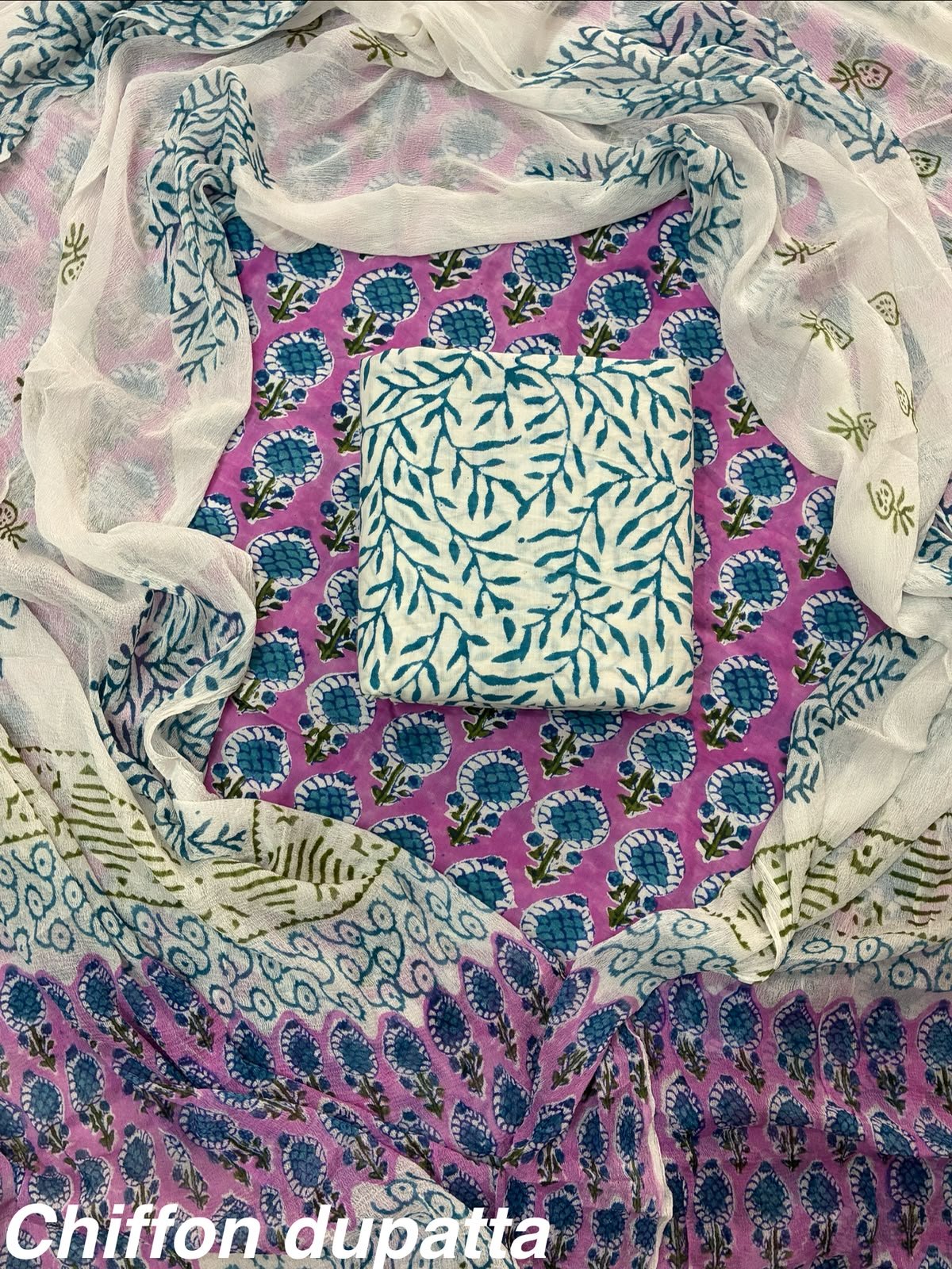 Cotton Printed Chiffon Dupatta Suit Set
