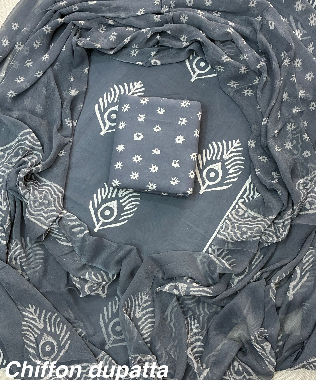 Cotton Printed Chiffon Dupatta Suit Set