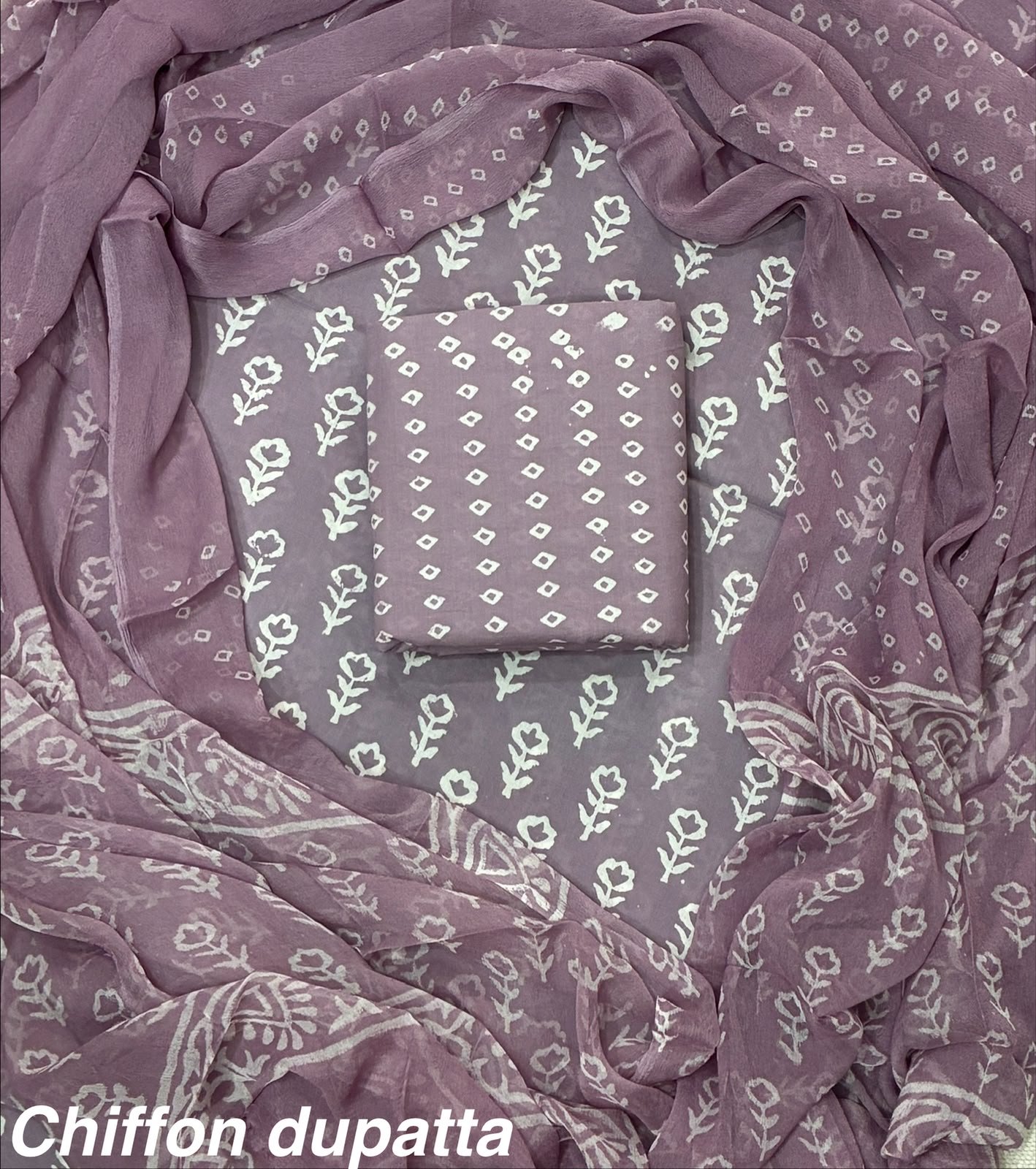 Cotton Printed Chiffon Dupatta Suit Set