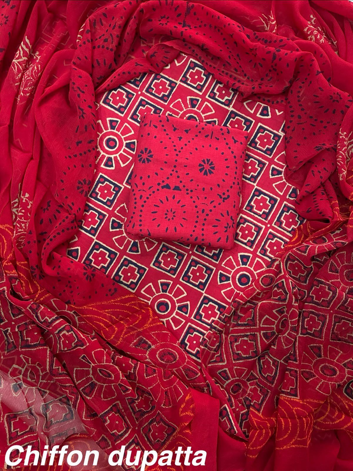 Cotton Printed Chiffon Dupatta Suit Set