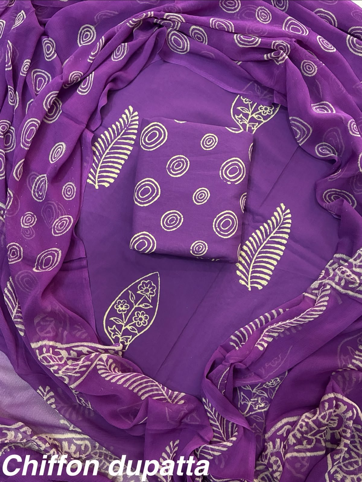 Cotton Printed Chiffon Dupatta Suit Set