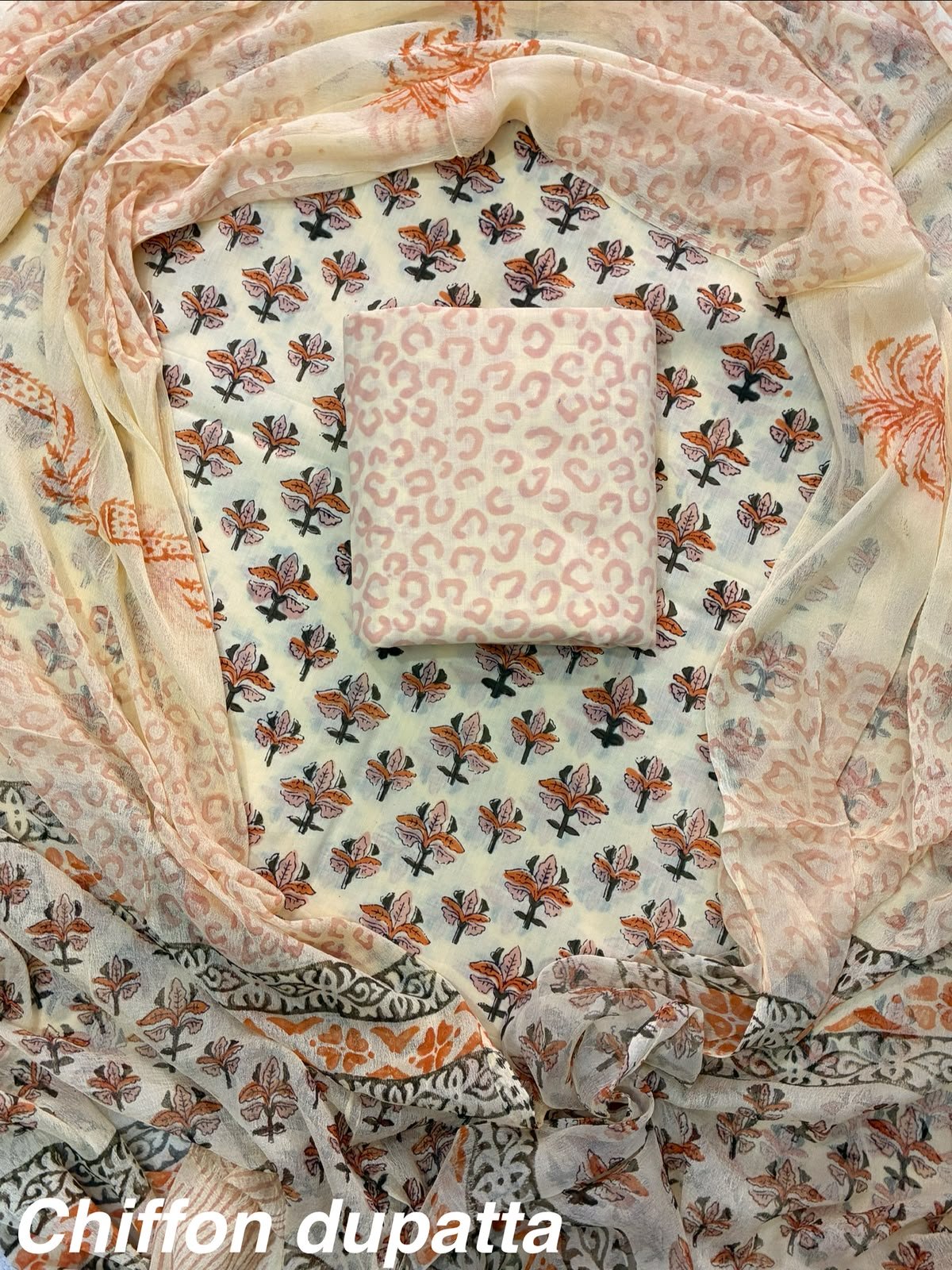 Cotton Printed Chiffon Dupatta Suit Set