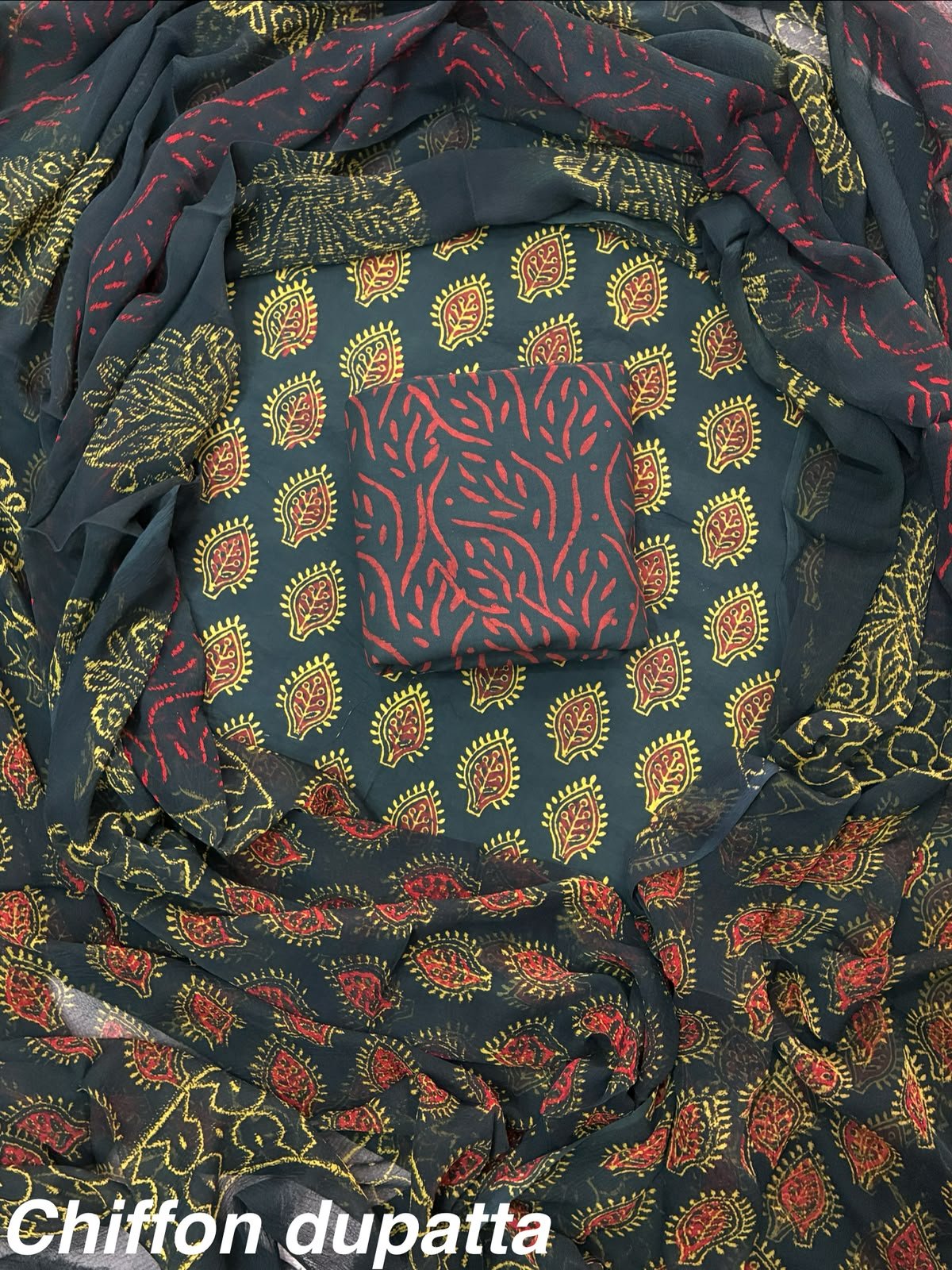 Cotton Printed Chiffon Dupatta Suit Set