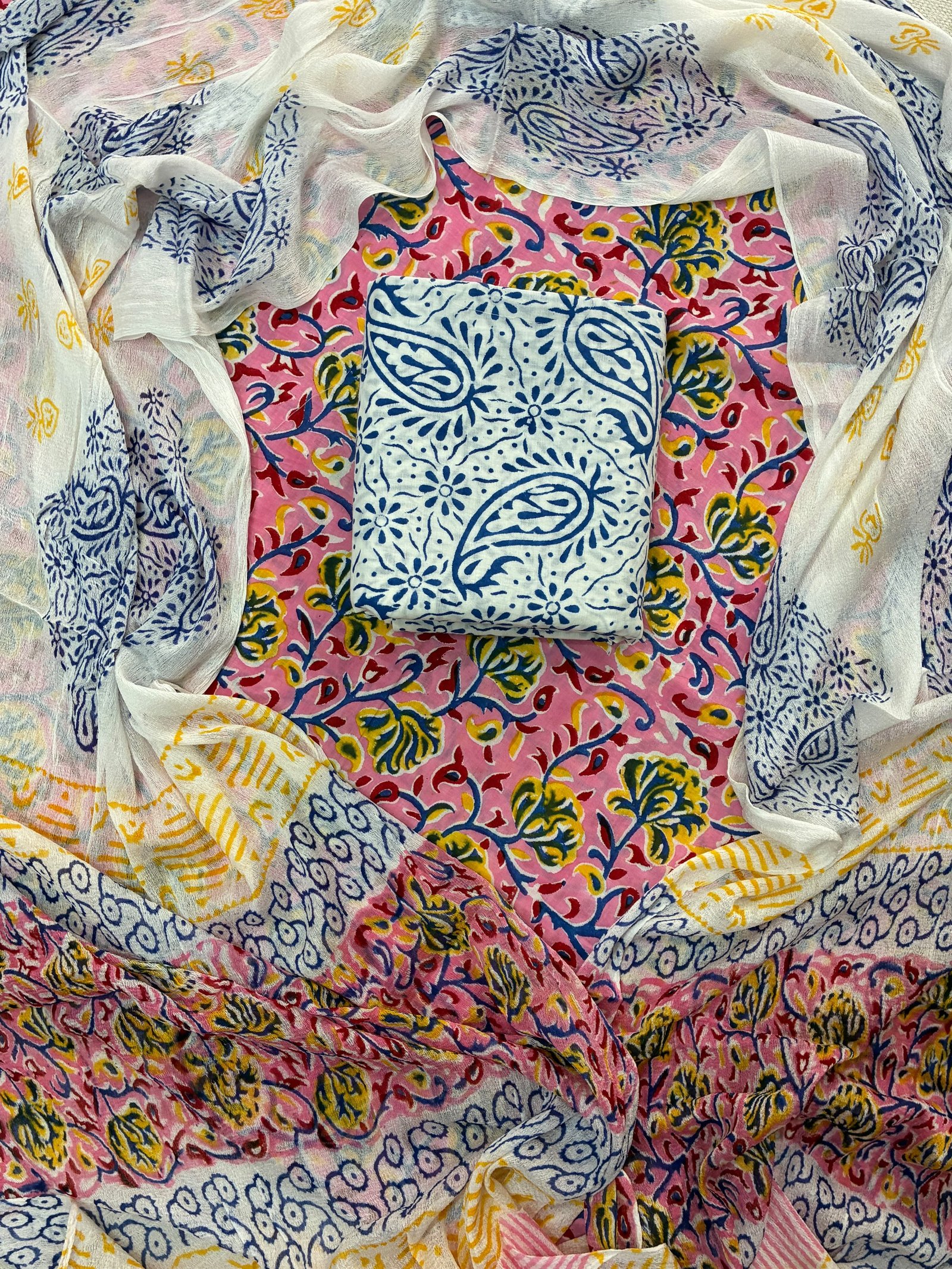 Cotton Printed Chiffon Dupatta Suit Set