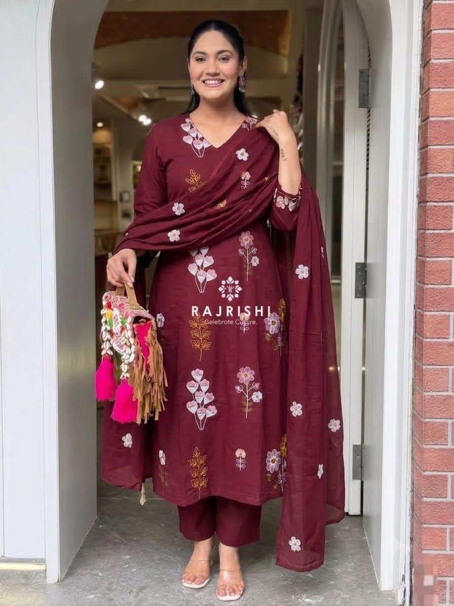 Cotton Embroidered Stitched Suit Set