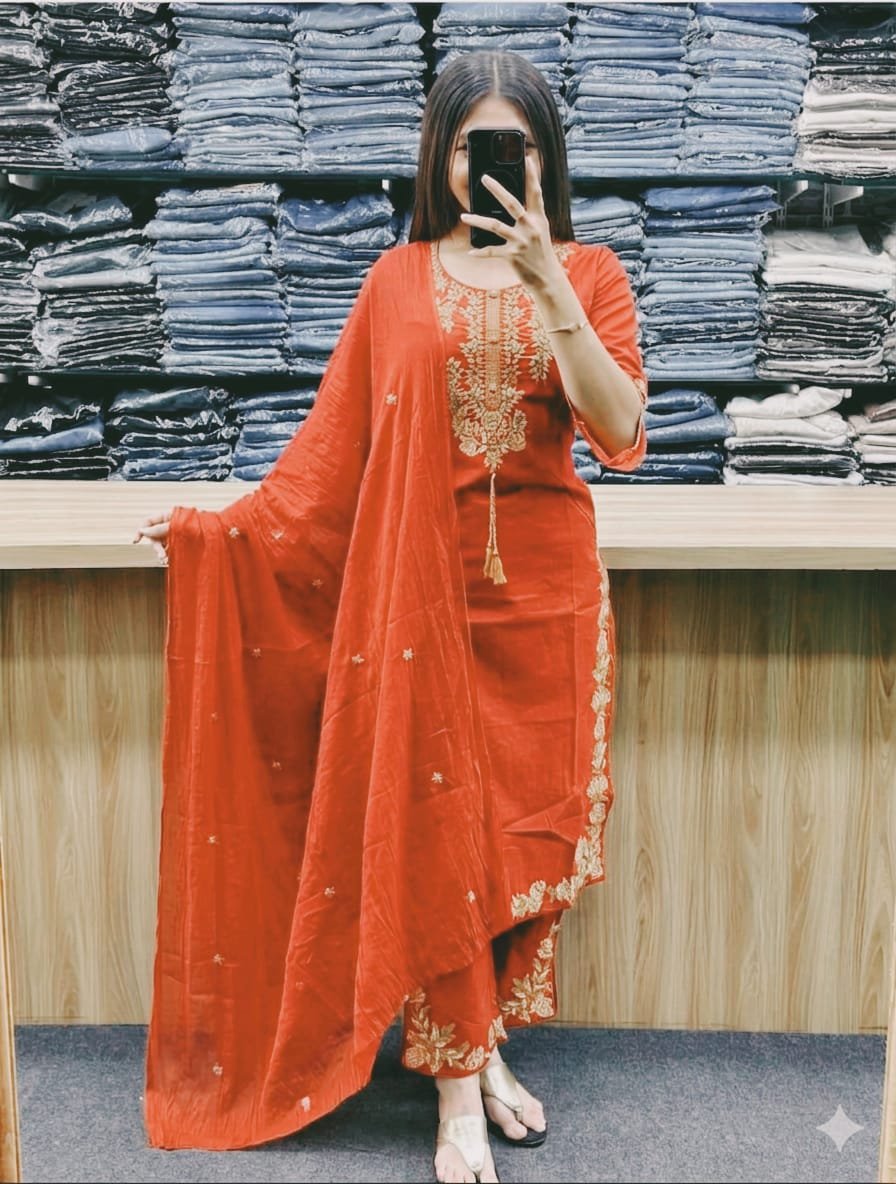 Cotton Embroidered Stitched Suit Set
