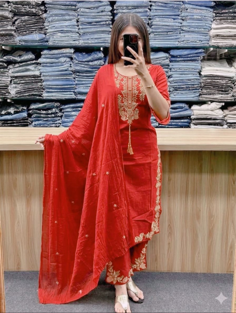 Cotton Embroidered Stitched Suit Set