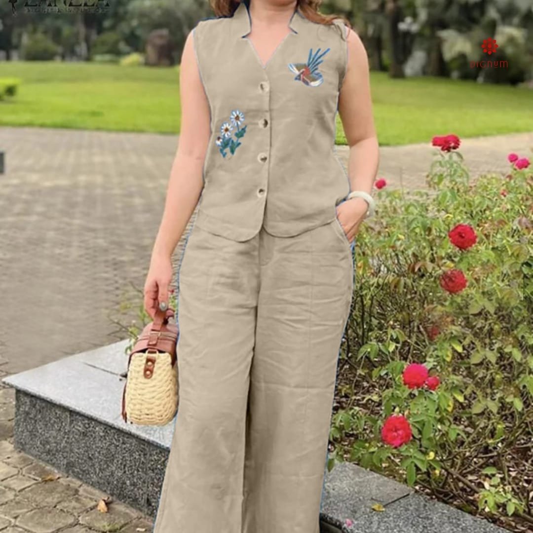 Cotton Slub Embroidered Cord Set