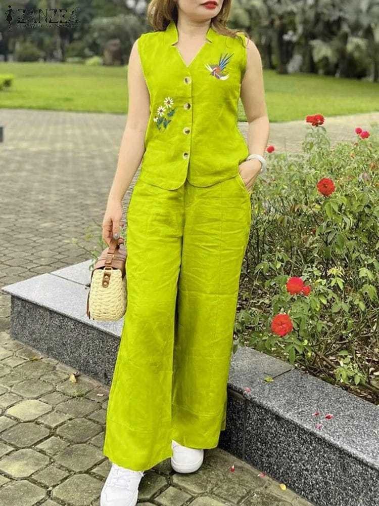 Cotton Slub Embroidered Cord Set