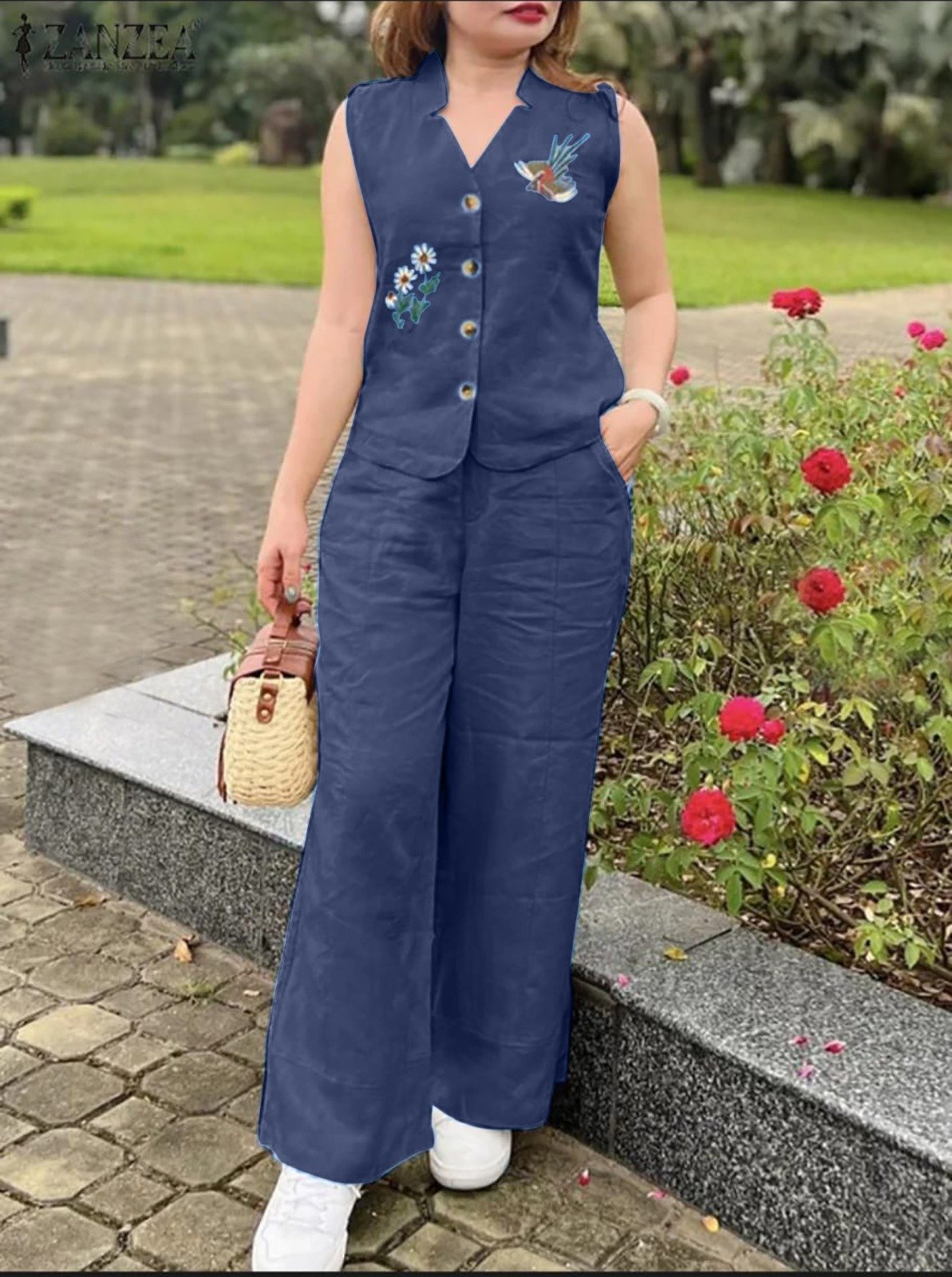 Cotton Slub Embroidered Cord Set
