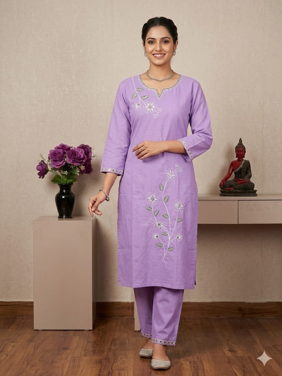 Cotton Embroidered Cord Set