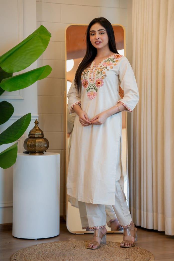 Cotton Embroidered Cord Set