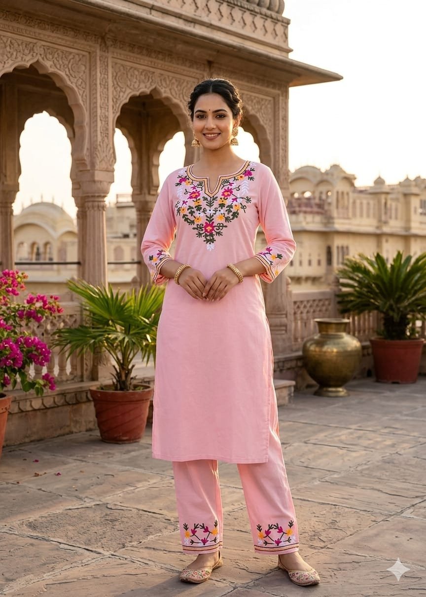 Cotton Embroidered Cord Set