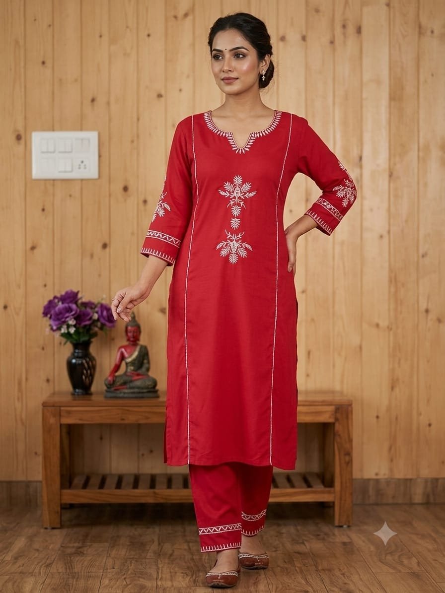 Cotton Embroidered Cord Set