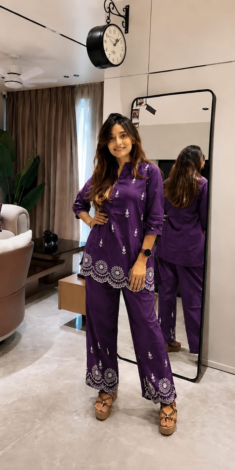Cotton Embroidered Cord Set