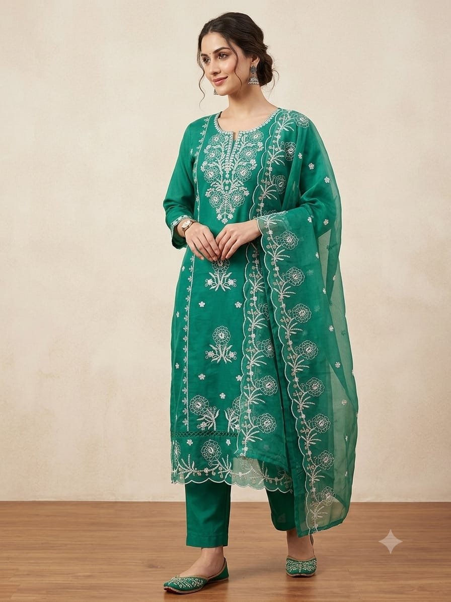 Roman Silk Embroidered Stitched Suit Set