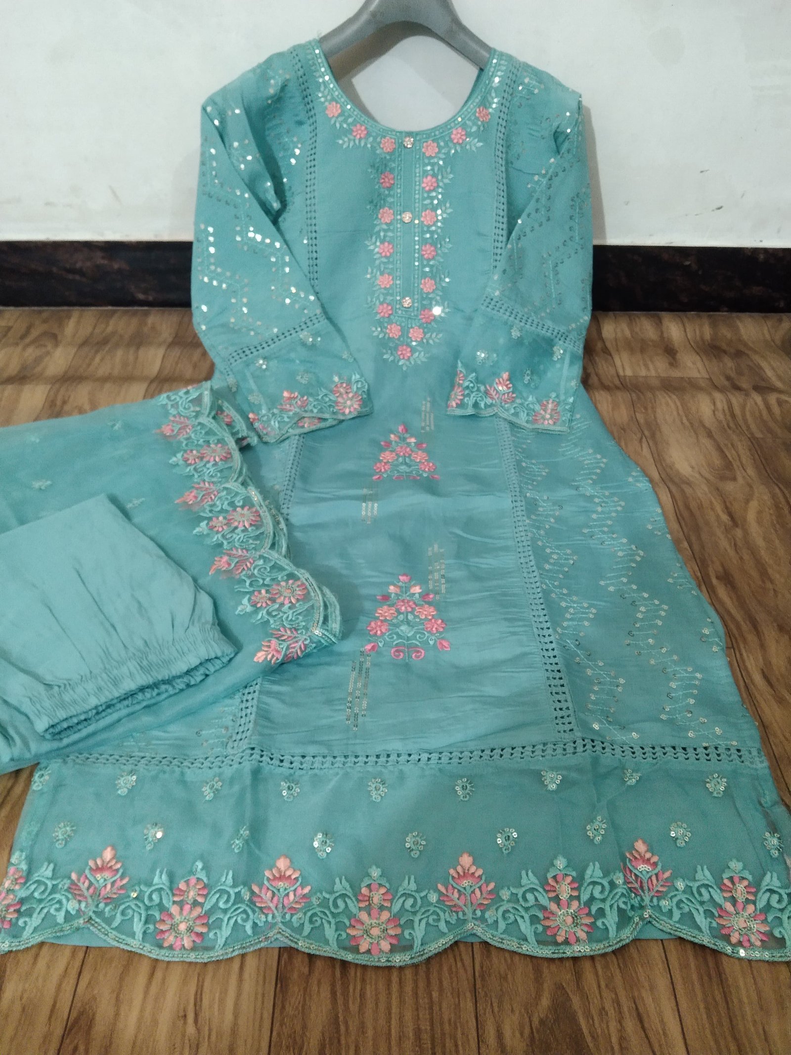 Roman Silk Embroidered Stitched Suit Set