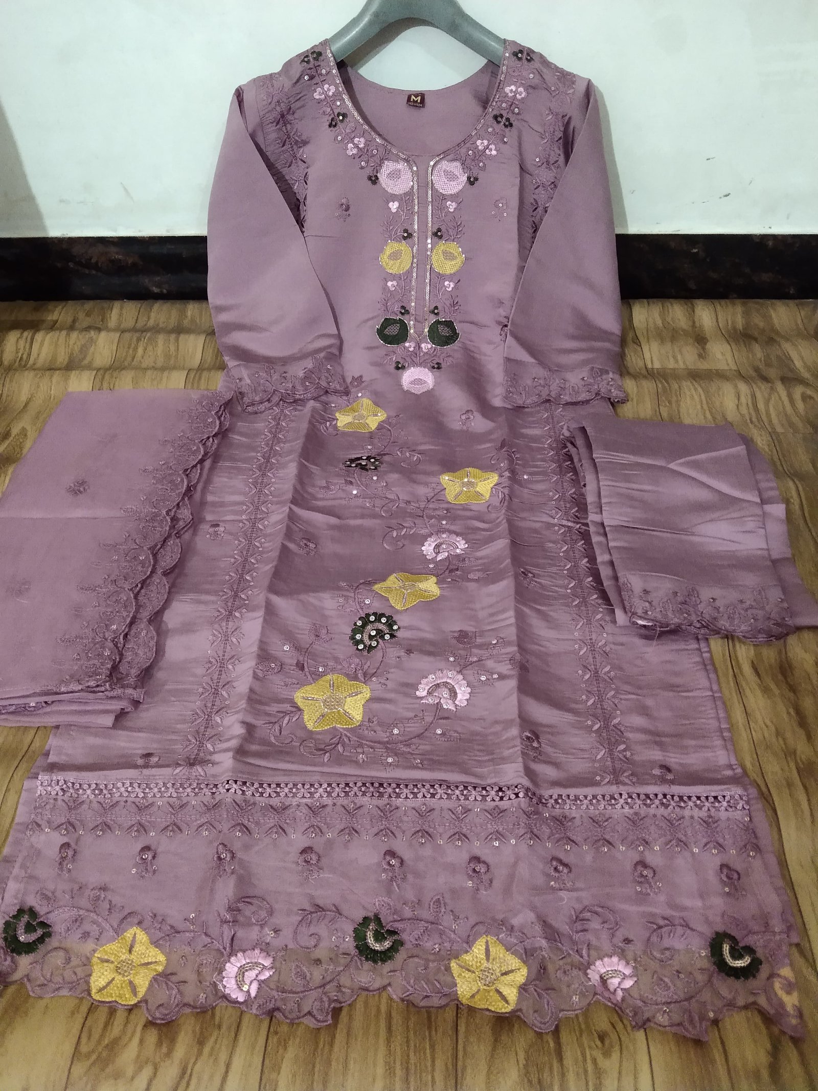 Roman Silk Embroidered Stitched Suit Set