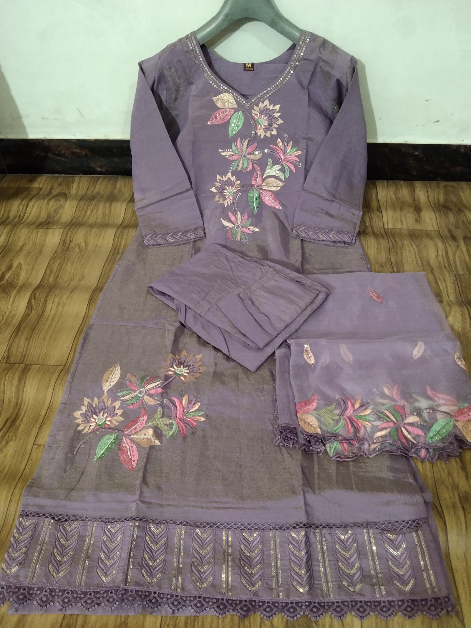Roman Silk Embroidered Stitched Suit Set
