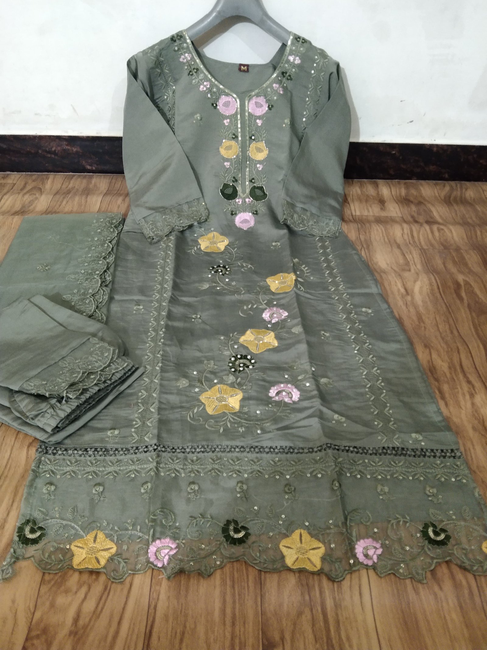 Roman Silk Embroidered Stitched Suit Set