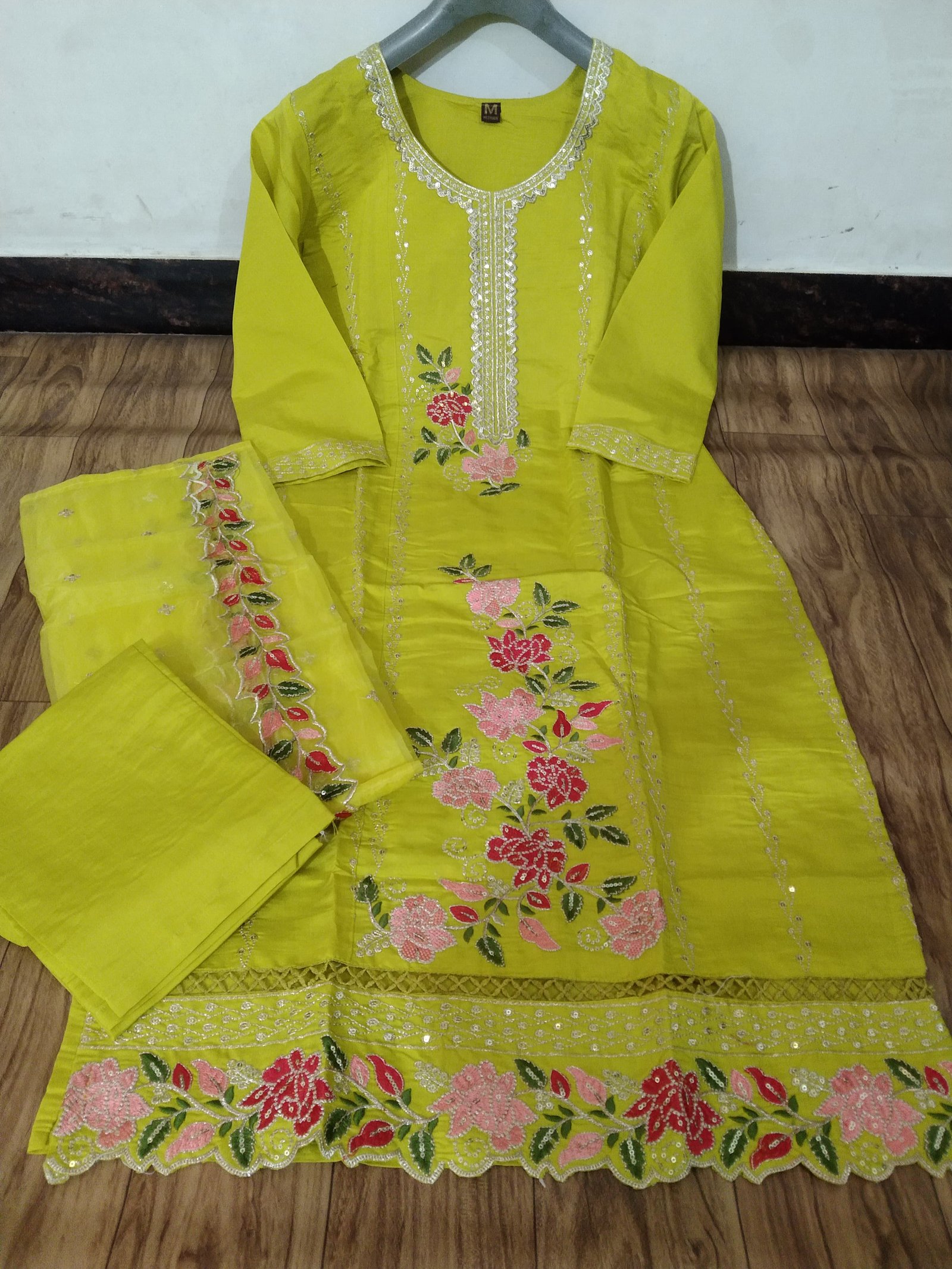 Roman Silk Embroidered Stitched Suit Set
