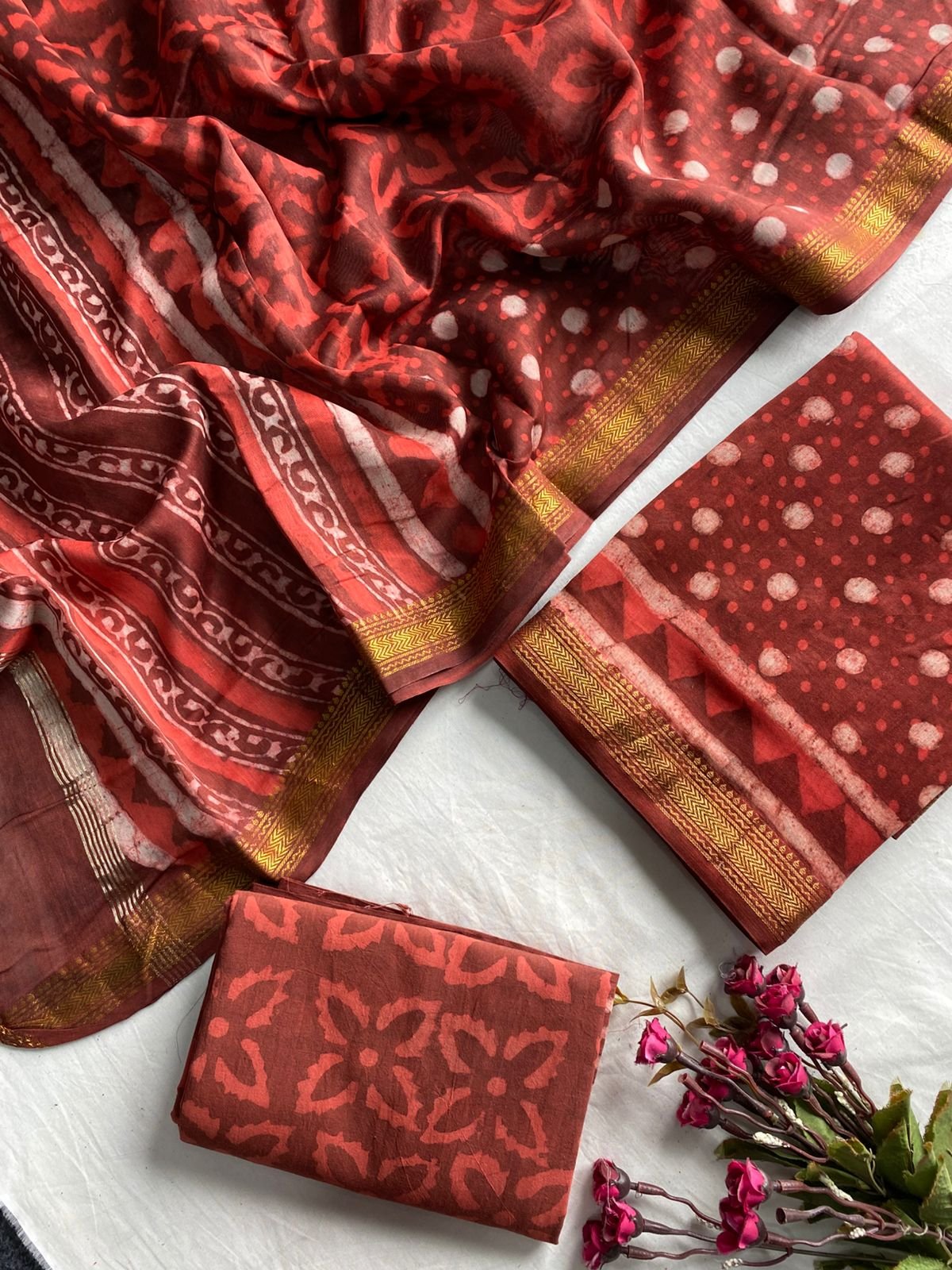Maheshwari Hand Block Printed Suit
