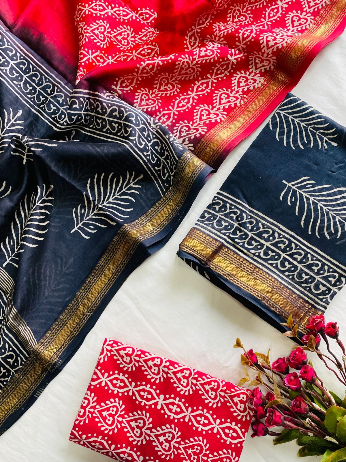 Maheshwari Hand Block Printed Suit