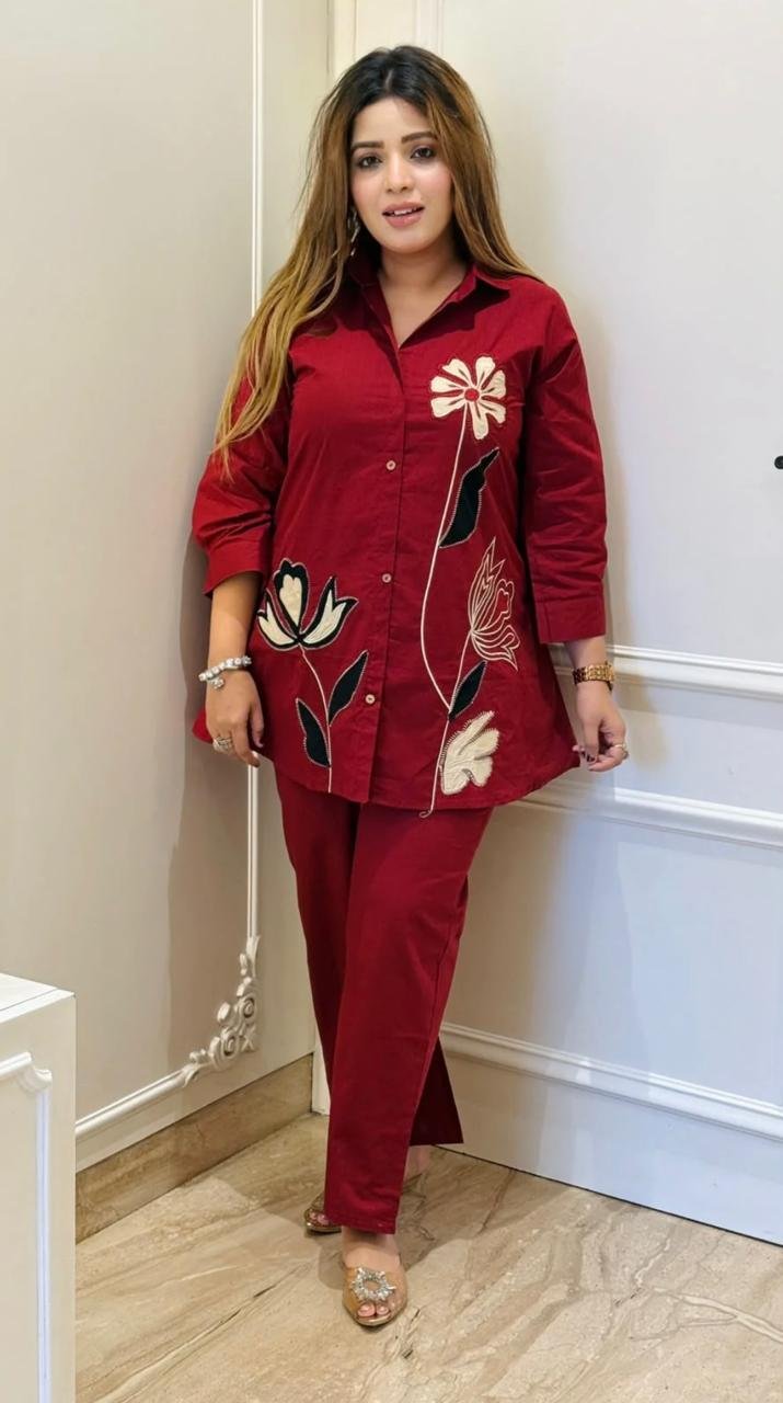 Cotton Embroidered Cord Set